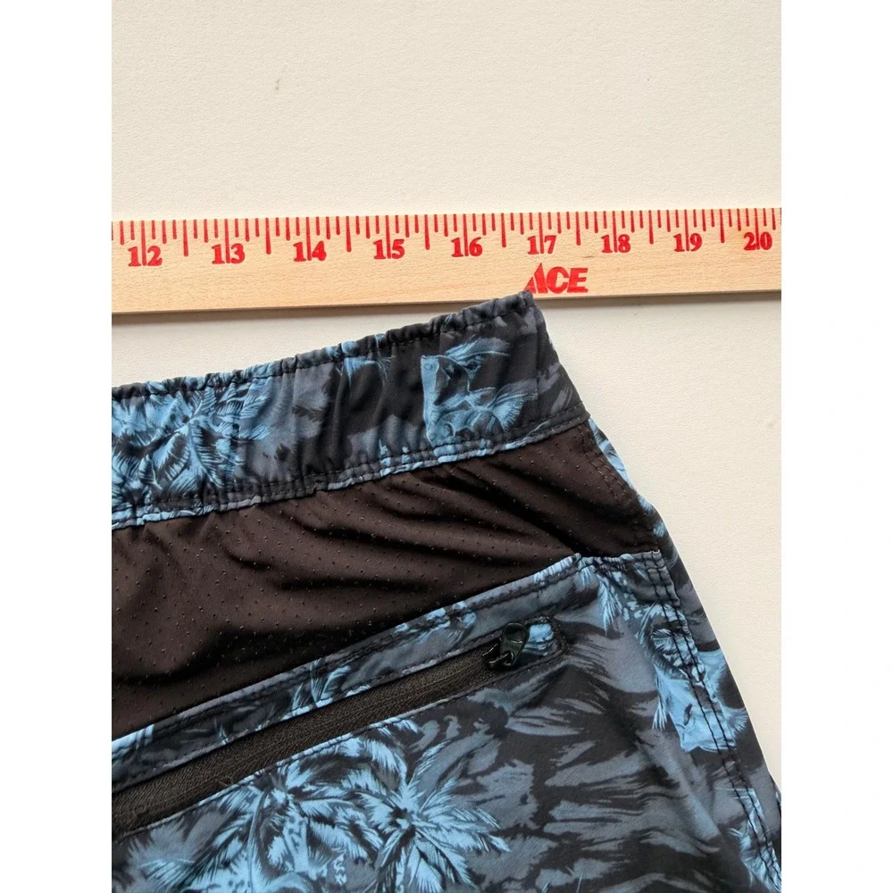 Speedo Mens Tropical Palm‎ Print Swim Trunks Large Blue Black Board Shorts Beach